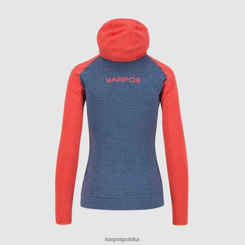 polar | vintage indygo/gorący koral 40266X1165 kobiety Karpos ambrizzola w bluzie z kapturem i zamkiem na całej długości